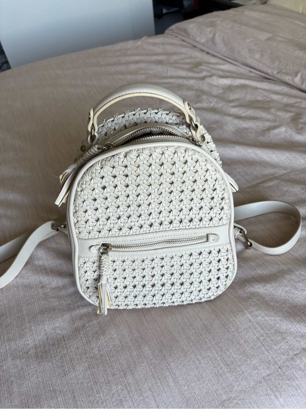 Zara Braided Cream Mini Backpack